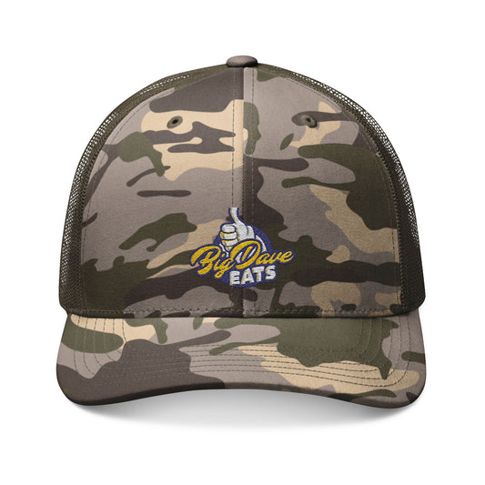 Camouflage Trucker Hat - Outdoor Style, Adjustable Fit, Perfect for Fishing, Camping, and Casual Wear, Big Dave Eats Design